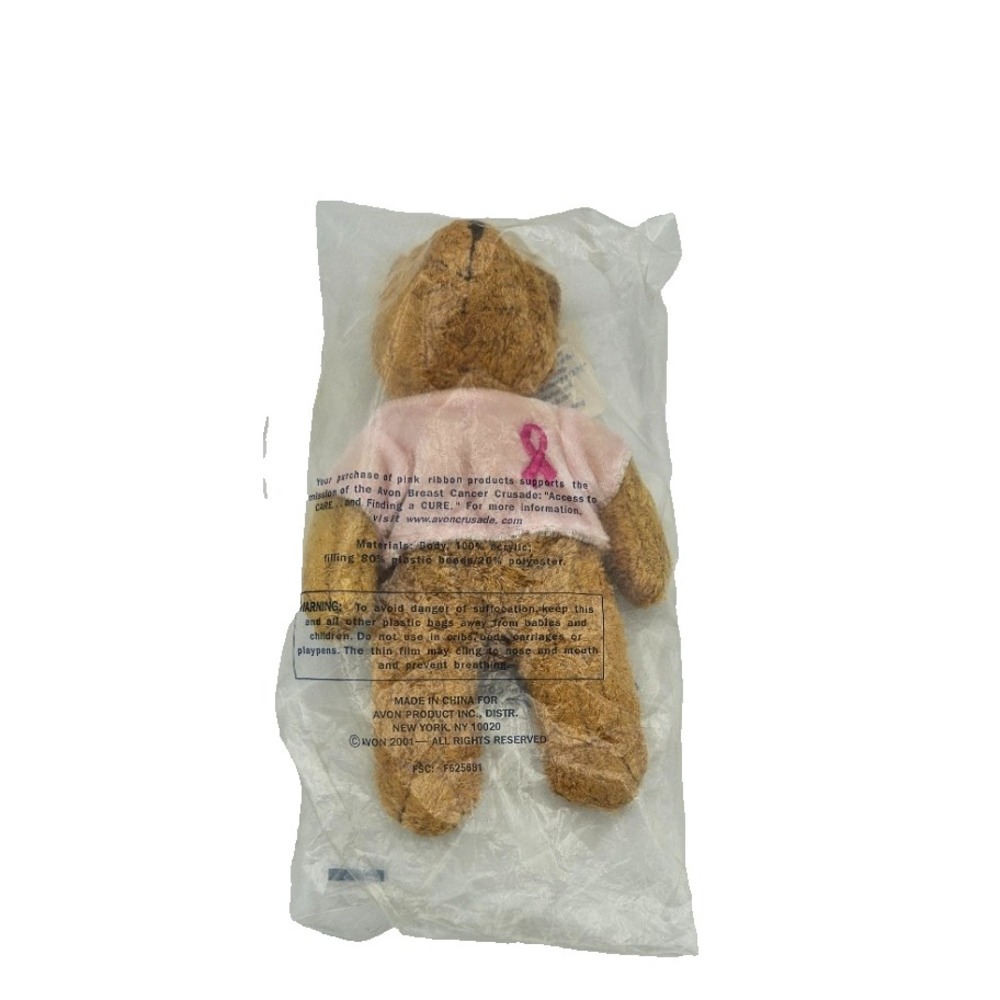2001 Avon Breast Cancer Crusade Teddy Bear 7" Plush Pink Ribbon Sealed Vintage